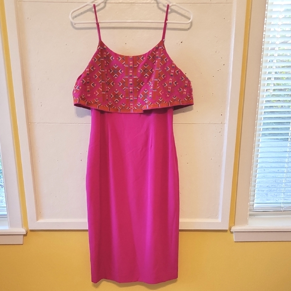 Gianni Bini Pink Embroidered Bodycon Mini Dress Sz 2